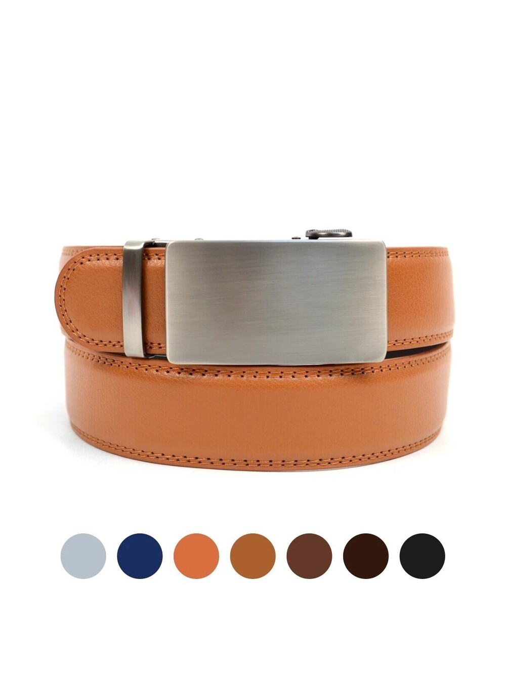 46" Men's Sliding Brushed Buckle Genuine Leather Ratchet Belt Black MGLBB50X-BK